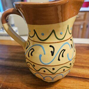 spain pottery hand crafted sangria pitcher multicolor brown/yellow